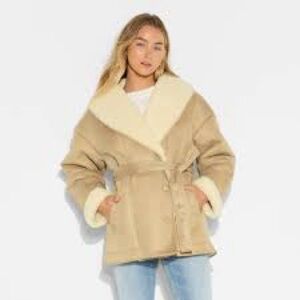 Women's Shawl Collar Shearling Coat - Wild Fable - XXL
